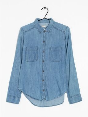 Light Blue Faux Denim Button-Up Shirt